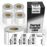 熱転写ラベルロール紙 コート紙 50×30mm 熱転写シール 強粘 業務用 郵便宛名 QR/バーコード 食品表示 値札⽤タグ 物流 在庫管理 製造工程管理などに最適 Sato/Zebra/TSC/Brotherなどの人気熱転写プリンタに適用