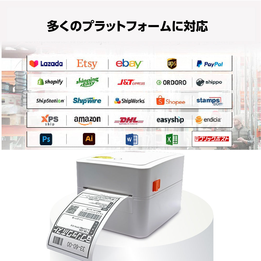 【クリックポスト・FBA対応】 ラベルプリンター 感熱式 インク不要 業務用 宛名ラベル 配送ラベル 高速印刷 (A6/USB/Mac・Windows・スマホ対応) BEE PRT 480BT 日本語説明書あり happeast  by-480bt