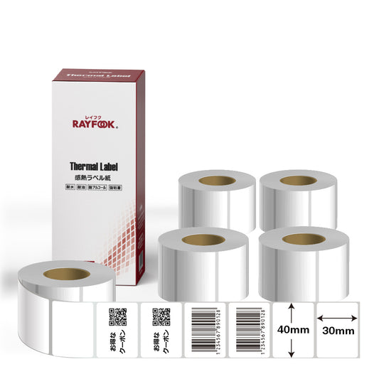 RAYFOOK 感熱ラベルシール 40×30mm 【800枚×5ロール/1箱】感熱ラベルプリンター専用 サーマルラベル用紙 配達 小包 物流　業務用 tl-4030