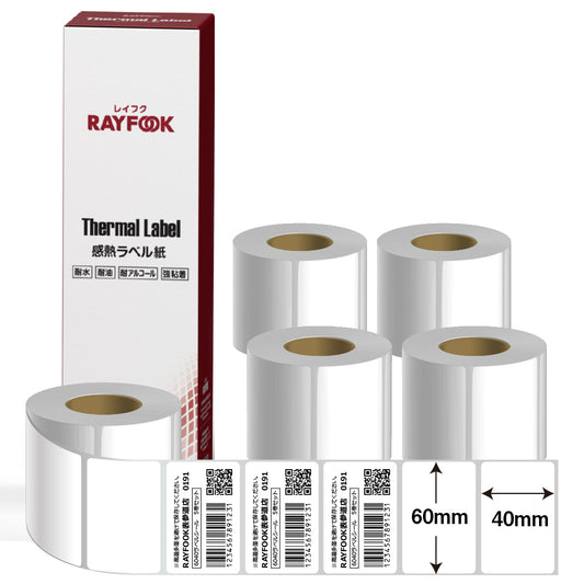 RAYFOOK 感熱ラベルシール 60×40mm 【600枚×5巻セット】感熱ラベルプリンター専用 サーマルラベル用紙 配達 小包 物流　業務用 tl-6040